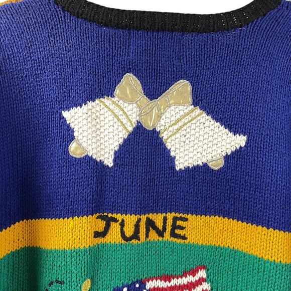 Vintage Knitted Calendar Cardigan Colorful Croft & Barrow Large Quirky - Picture 12 of 14